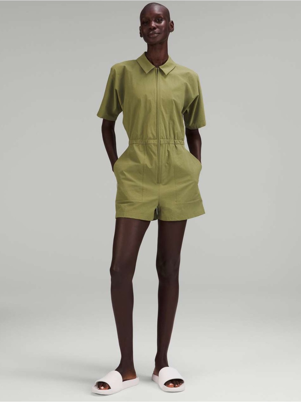 Short-Sleeve Lululemon Lab Green Zip Romper
